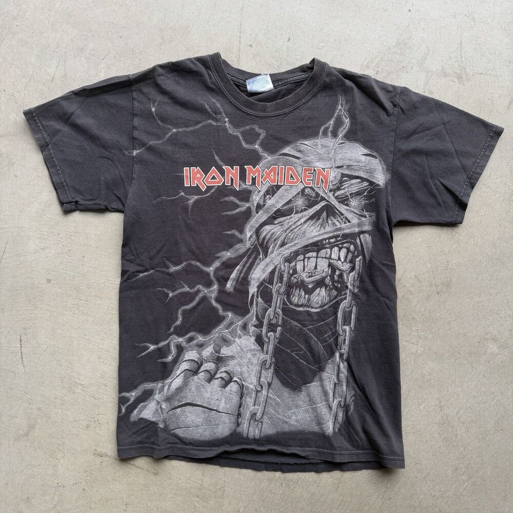 Vintage Y2K Mens S Shirt Iron Maiden Powerslave Eddie Mummy Metal Band Black